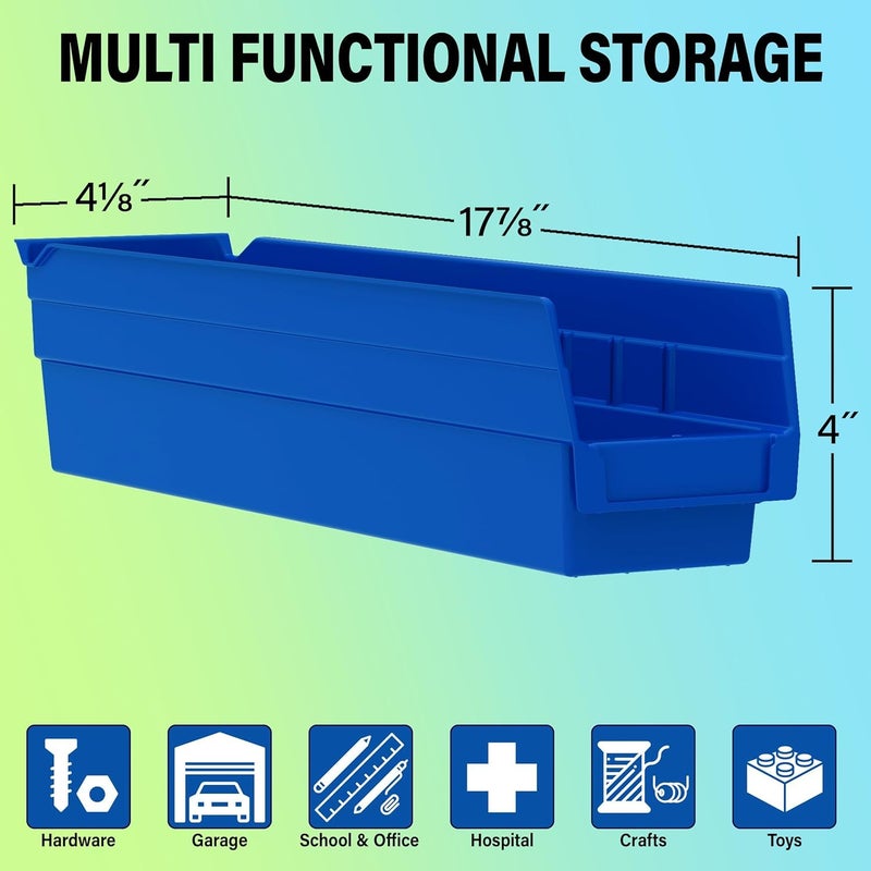 Akro-Mils 30128 Plastic Shelf Bins, Heavy Duty Storage Bins for Garage, Closet, and Drawer Organization, 18-Inch x 4-Inch x 4-Inch, Green, 12-Pack - Image 2